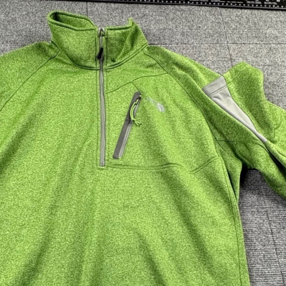 The North Face Mens Large 1/4 Zip Fleece Pullover Green Heathered Activewear